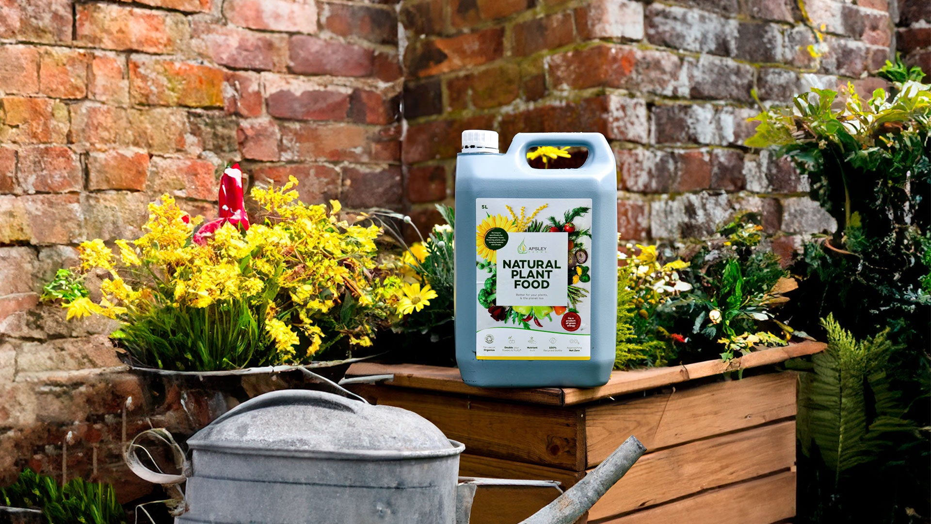 Cartoon of Natural Plant Food on flower bed