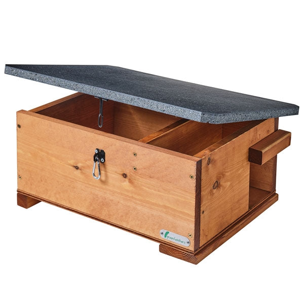 WiFi Hedgehpg Box Camera Pack Contents;Hedgehog House with Hinged Roof;Inside of Hedgehog Box showing camera placement