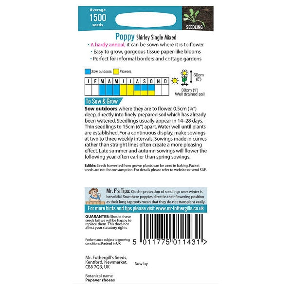 Poppy Shirley Single Mixed;Poppy Shirley Single Mixed Instructions