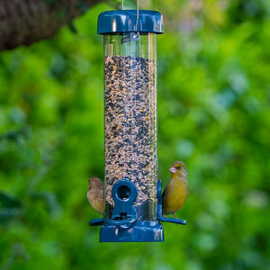 Flo Festival Seed Feeder Range; Flo Festival Seed Feeder with goldfinch; Flo Festival Seed Feeder with greenfinch; Flo Festival Seed Feeder with garden