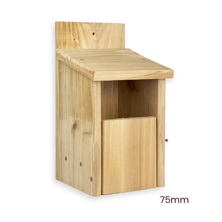 Wooden bird box with a white background