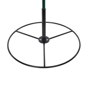 Black metal stand with a green pole on a white background