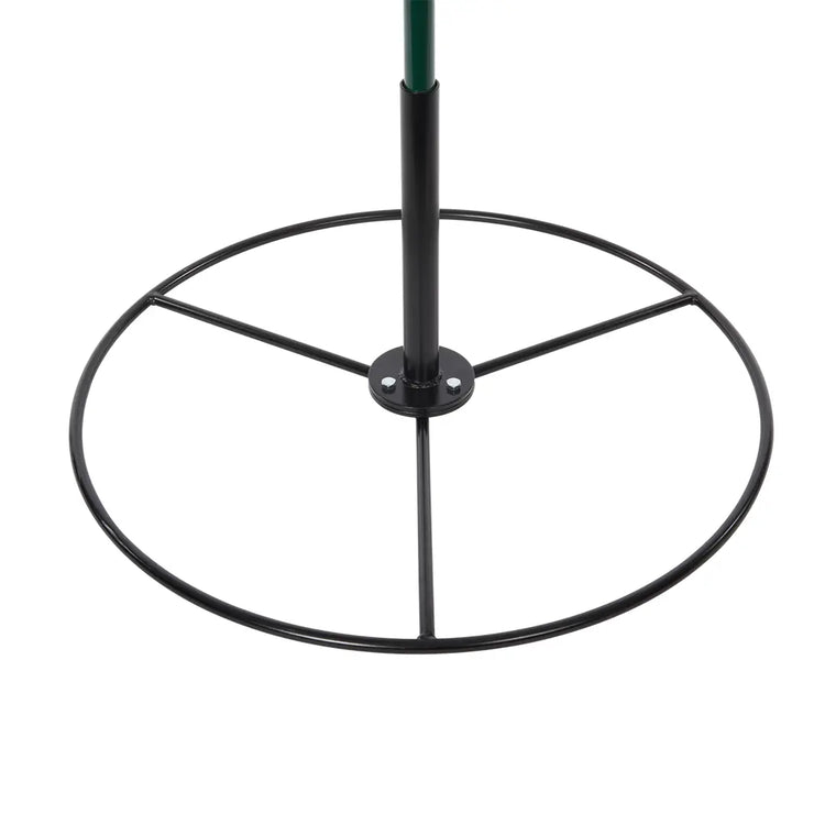 Black metal stand with a green pole on a white background