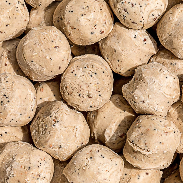Ark Suet Balls with Insects; Bowl of Ark Suet Balls; Feeding Ark Suet Balls in the garden