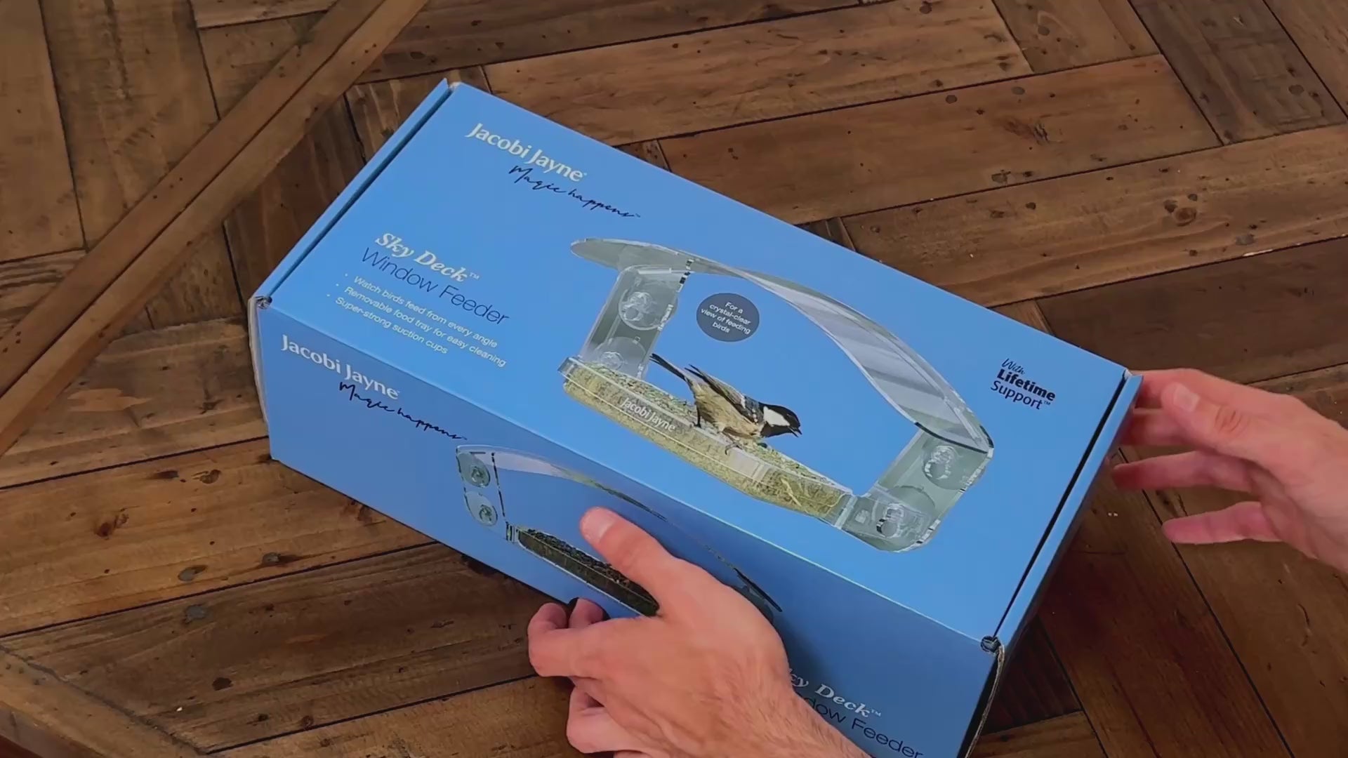 Video showing the Sky Deck window bird feeder assembly and feeding